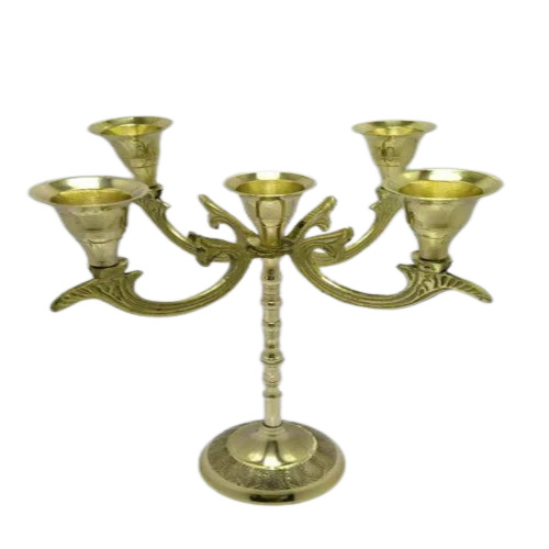 Polished Brass Candle Stand - Brass, Golden, Round | Fancy, Durable, Polished Finish