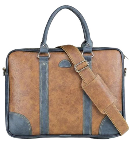 Premium Office Laptop Bag - PU Leather, Customized Size, Brown, Zipper Closure | Durable, Soft Texture, Water Resistant, 2 Compartments