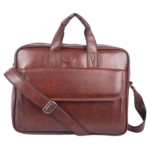 Pu Leather Laptop Messenger Bag - PU Material, 15.6 Inch, Brown, Zipper Closure | Polished Finish, Durable, 3 Compartments