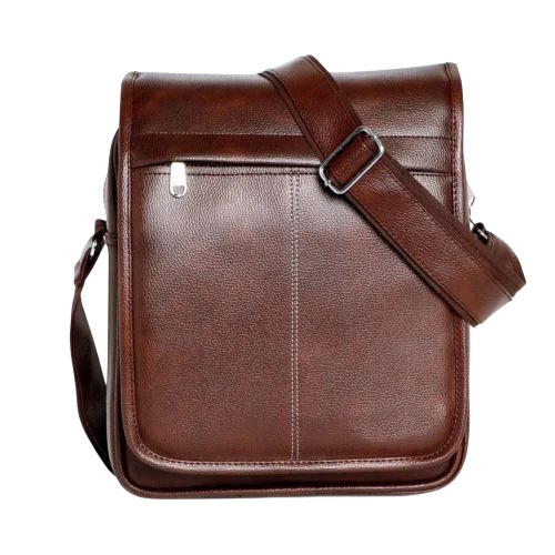 Pu Leather Side Bag - PU Material, Customized Size, Brown | Overflap Closure, Polished Finish, Durable Comfortable Design