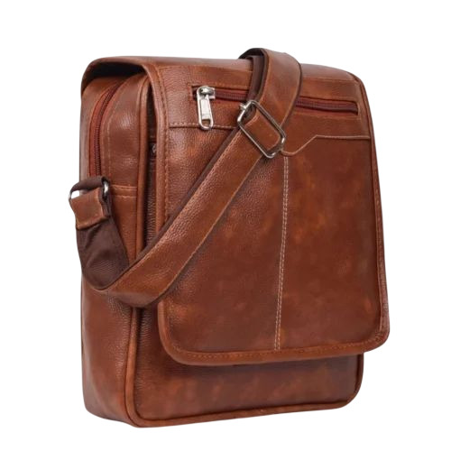 Pu Leather Sling Bags - PU Material, Customized Size, Brown | Polished Surface, Overflap Closure, Soft Texture, Durable Comfort