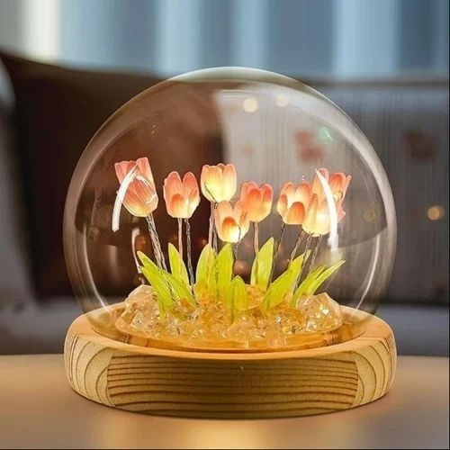 Tulip Crystal Ball Night Lamp - Crystal, 6 cm, Yellow | Energy Saving LED, 220V Electric, Modern Round Shape