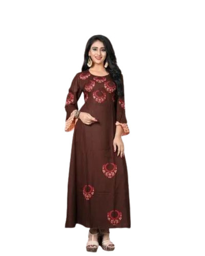 Brown Rayon Printed Kurti