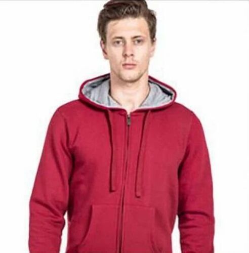 Cotton Men Red Hoody - Cotton, L, Red, Full Sleeves, Spread Collar | Breathable, Anti UV, Quick Dry, Comfortable Fit