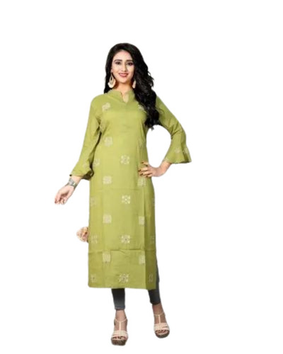 Ladies Long Rayon Printed Kurti - 3/4th Sleeve, Regular Fit, Machine Wash | Breathable, Anti UV, Quick Dry, Comfortable Fit