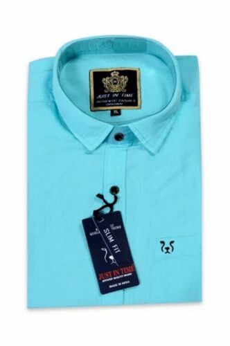 Men Plain Cotton Shirt - Full Sleeves, Blue, Regular Fit | Breathable, Anti-Wrinkle, Quick Dry, Comfortable Fit