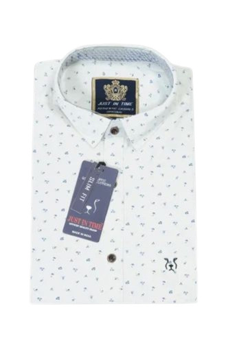 Men White Cotton Shirt - Full Sleeves, Regular Fit, Dotted Pattern, Breathable, Anti UV, Quick Dry