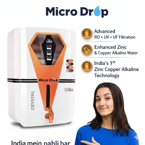 Microdrop RO Model Crystal - Plastic Wall Mounted 220-240V | RO+UV UF Filtration Zinc Copper Alkaline Technology Durable Water Purifier
