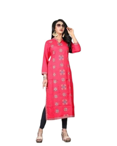 Pink Ladies Rayon Printed Kurti