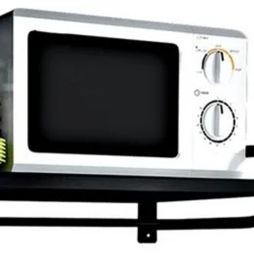 Wall Mounted Metal Microwave Oven Shelf - Stainless Steel, Black | Adjustable Shelves, Heat Resistant, Non-Slip Feet, Compact Durable Design