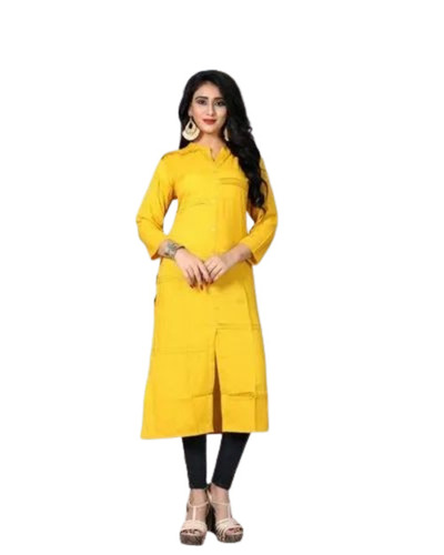 Yellow Color Rayon Kurti - 3/4th Sleeve, Regular Fit, Lightweight | Breathable, Anti UV, Quick Dry, Comfortable Fit