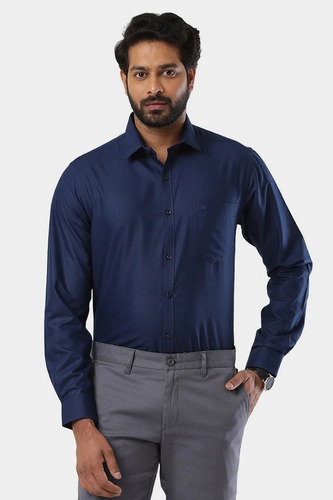 Blue Cotton Formal Shirt - Chest Size: Na