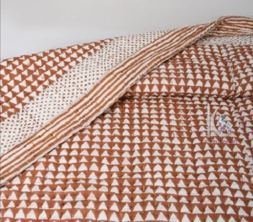 Cotton Block Print Kantha Quilt - Full Size Cotton, Printed Pattern | Allergy-Safe, Easy to Fold, Odor-Free Fabric