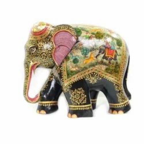 Elephant Statue - Wood/Resin Material Multicolor Polished | Handcrafted Finish Intricate Detailing Stable Base Smooth Texture