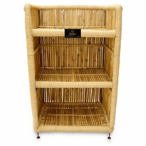 Free Standing 3 Shelves Cane Rack - Durable Cane Brown Lightweight Rust-Resistant Frame Easy Assembly