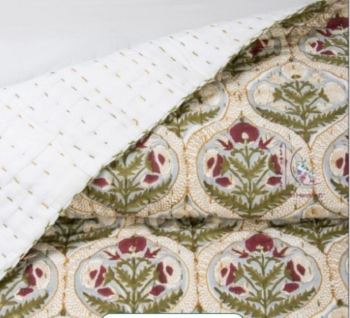 Jaipuri Cotton Kantha Quilt - Cotton, Full Size | Soft Touch, Lightweight, Skin-Friendly, Winter Use