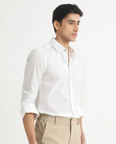 Men White Cotton Formal Shirt - Collar Style: Classic
