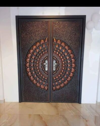Mild Steel Entrance Double Door - Steel, Standard Size, Dark Brown | Rust Proof, Durable, Swing Entry Door for Exterior Residential Use