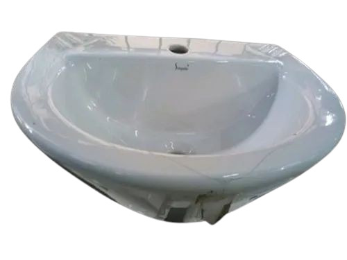 Plain White Ceramic Wash Basin - 18x12 Inch, Oval, Glossy Finish, Wall Mounted, Durable Eco-Friendly