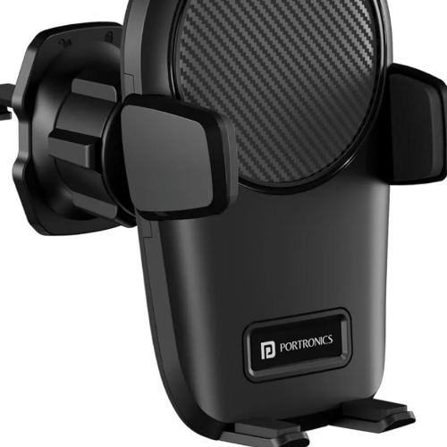 Portronics Clamp Z Car Phone Holder - Plastic, Adjustable Clamp, 360Â° Rotation | Strong Suction, One-Hand Operation, Shock Resistant, Universal Compatibility