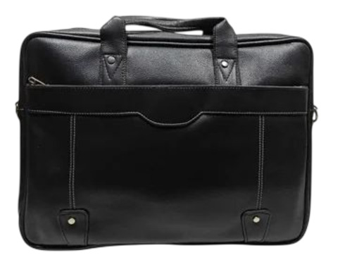 Black Leather Office Bag - Leather, Customized Size, Black, Zipper Closure | Polished Soft Texture, Durable Comfortable Shoulder Bag, Water Resistant