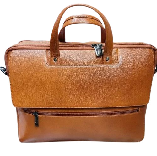 Bronze Leather Laptop Bag - Leather, Customized Size, Light Yellow, Zipper Closure | Polished Surface, Durable, Water Resistant, 3 Compartments