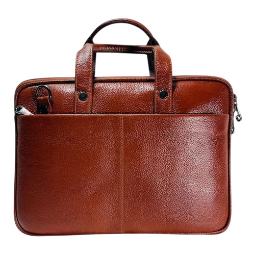 Designer Brown Leather Laptop Bag - Leather, Customized Size, Brown, 3 Compartments, Polished Finish, Zipper Closure, Water Resistant, Soft Texture