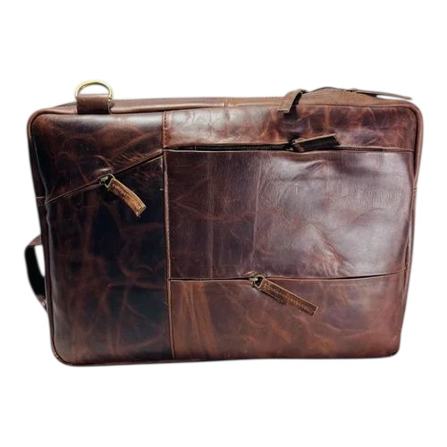 Designer Leather Laptop Bag - Leather, Customized Size, Brown | Polished Finish, Zipper Closure, Water Resistant, 3 Compartments