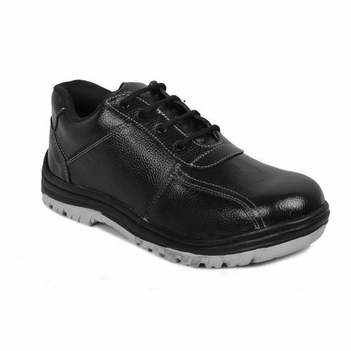 Genuine Leather Safety Shoes - Leather, Black, Men | Lace Up, Oil Resistant, Slip Resistant PVC Outsole