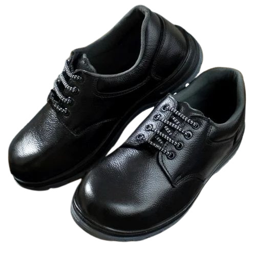 Leather Steel Toe Safety Shoes - Leather, All Sizes, Black | Lace Up, Oil Resistant, Slip Resistant PVC Outsole, Low Ankle