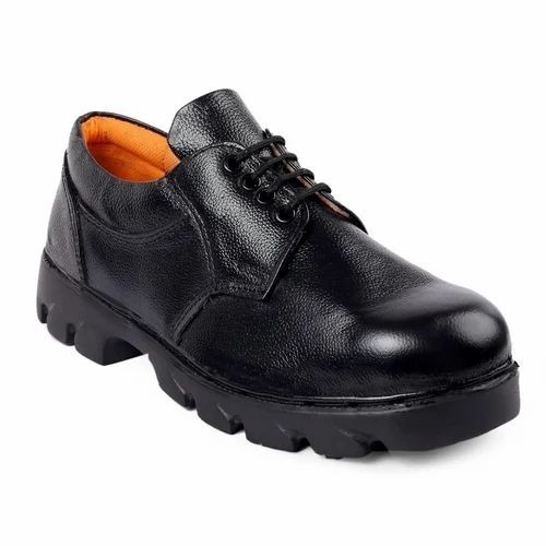 Lightweight Safety Shoes - Leather, All Sizes, Black | Lace Up, Oil Resistant, Slip Resistant PVC Outsole, Low Ankle