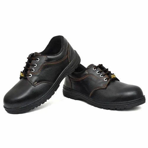 Low Ankle Leather Safety Shoes - Leather, All Sizes, Black | Lace Up, Oil Resistant, Slip Resistant PVC Outsole