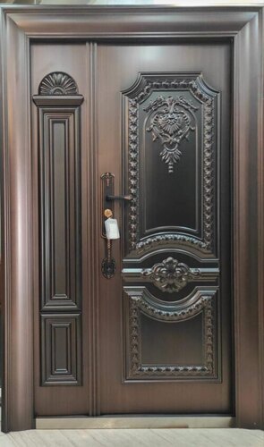 Luxury Designer Steel Door - Steel, Standard Size, Brown, Rust Proof, Durable | Exterior Residential Entry Swing Door