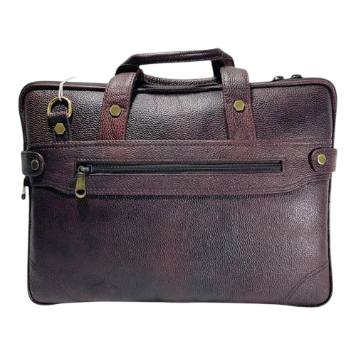 Men Leather Office Bag - Leather, Customized Size, Dark Brown, Zipper Closure | Polished Surface, Soft Texture, Water Resistant, 1 Year Warranty