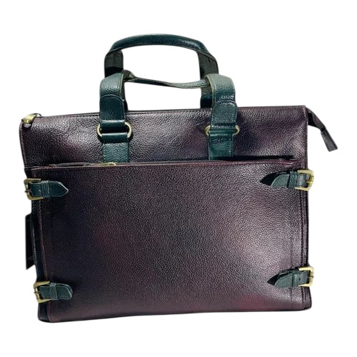 Men Pure Leather Office Bag - Leather, Customized Size, Dark Brown, Zipper Closure | Polished Surface, Soft Texture, Water Resistant, Comfortable