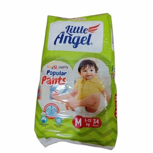 Popular Disposable Pants Diaper - Cotton, Medium, White | Ultra Soft, Lightweight, Breathable, 12 Hours Absorption, Pack of 34