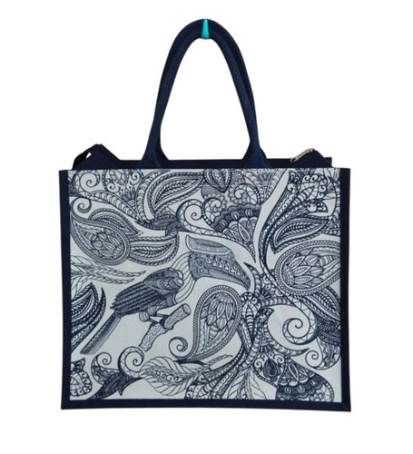 Printed Custom Jute Bags - Jute, Standard Size, Black | Printed Pattern, Flexiloop Handle, Durable, Long Lasting