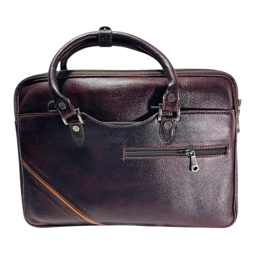 Pure Leather Laptop Bag - Leather, Customized Size, Black | Zipper Closure, Polished Soft Texture, 3 Compartments