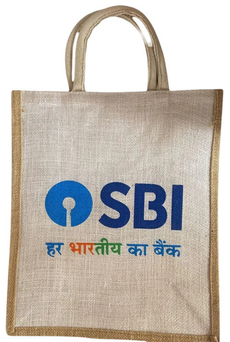 Sbi Printed Jute Bag - Jute, Standard Size, Brown | Printed Pattern, Flexiloop Handle, Durable, Long Lasting