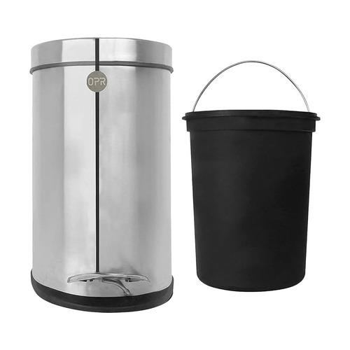 SS Leg Open Dustbin 7 LTR - Stainless Steel, 7 L, Silver, Round, Foot Pedal | Home, Hotels Use