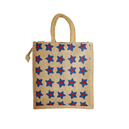 Star Printed Jute Bag - Jute, Standard Size, Multiple Colors | Printed Pattern, Flexiloop Handle, Durable, Long Lasting