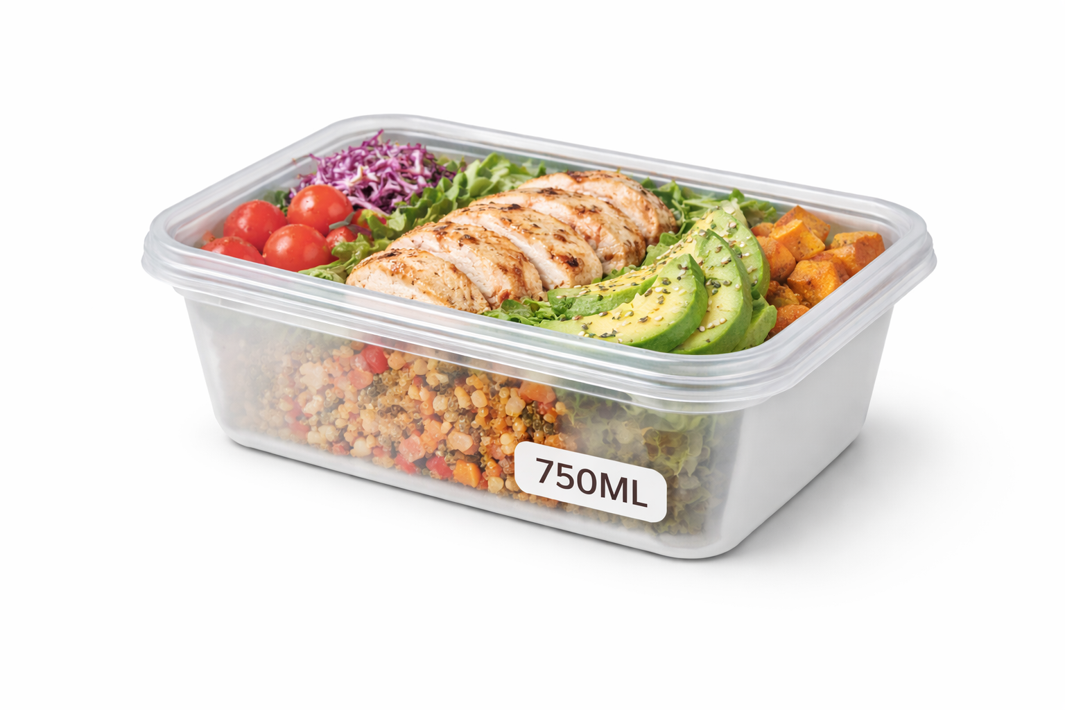 750 Ml Rectangle PP Containers with Lid
