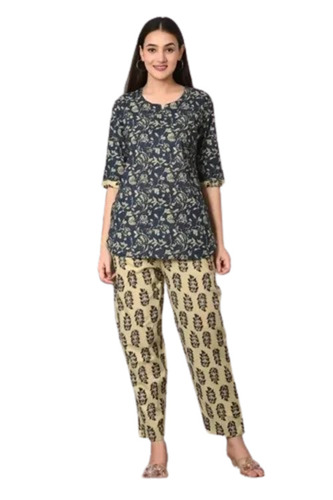Ladies Cotton Printed Night Suit Set - Regular Fit, Multi Color, 3/4 Sleeve | Lightweight, Soft, Breathable, Quick Dry