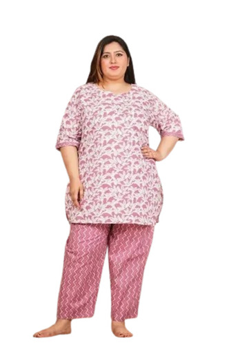Light Pink Cotton Printed Night Suit Set