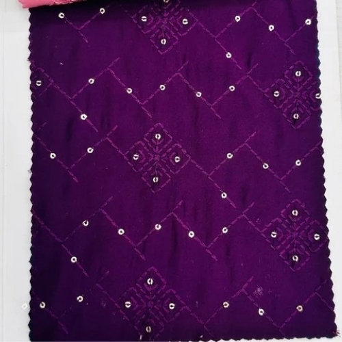 Monte Carta Ethnic Kurta Embroidered Fabric - Soft Breathable Purple, Colourfast Fireproof Quick Dry