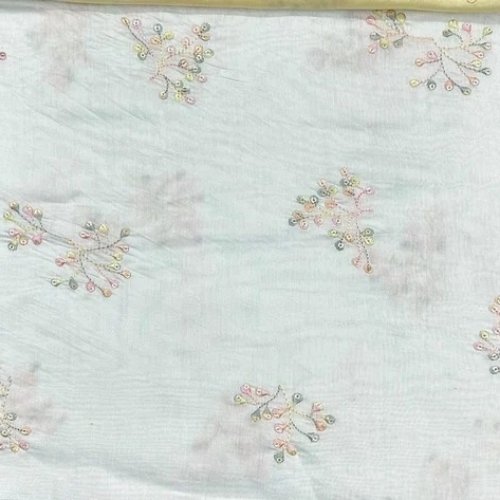 Multi-Color Embroidery Fabric - Multi-Color Embroidered & Printed White Pink, Bleached, Stain & Wrinkle Resistant, Washable