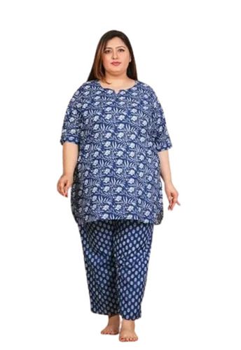Royal Blue Cotton Printed Night Suit Set