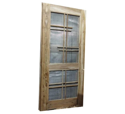 Wooden Jali Door - Wooden and SS Mesh, 6.5x3 Feet, Brown and Silver, Polished Rectangle Hinge Interior Door