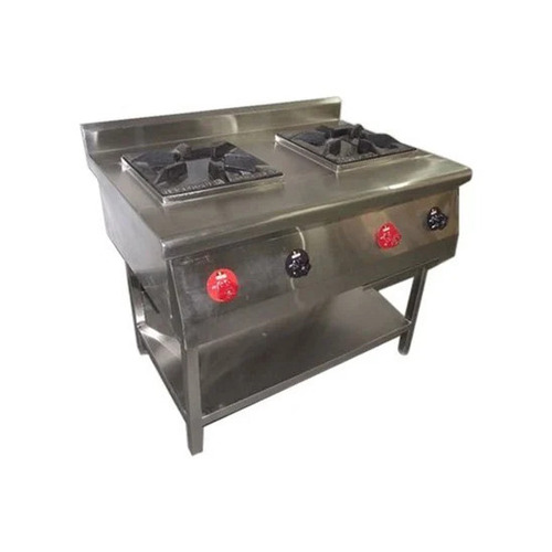 48X24X34 Inch Stainless Steel Two Burner Range - 48x24x34 Inch, Silver, Manual Operation, LPG Gas, Rust Free