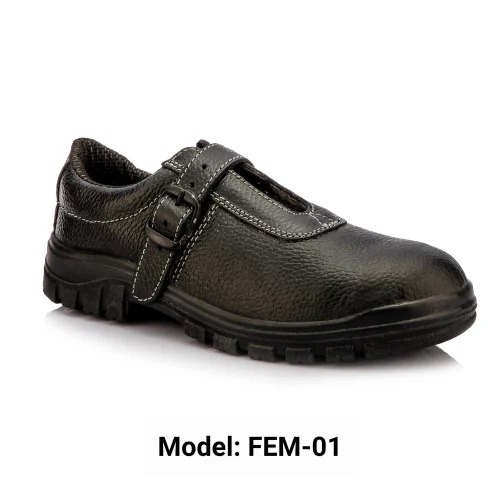 Female 01 Leather Safety Shoes - Leather Black Shock Absorption Puncture Proof Anti Skid Oil Resistant